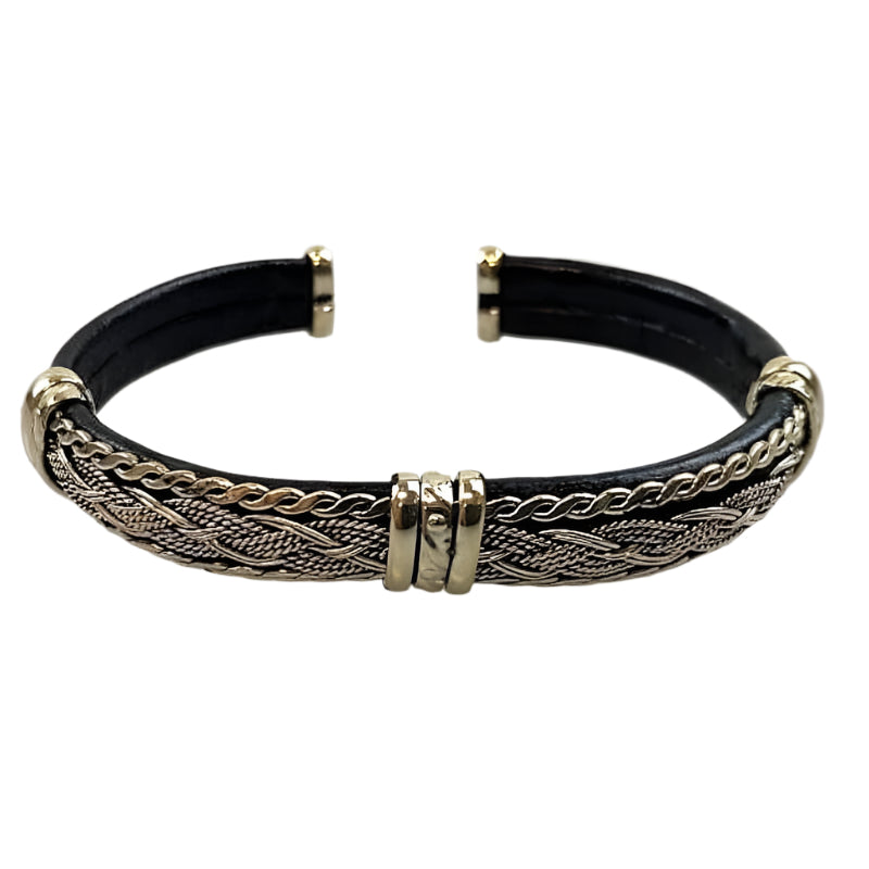 Leather and Alpaca Silver Cuff Bracelet - Made in Taxco