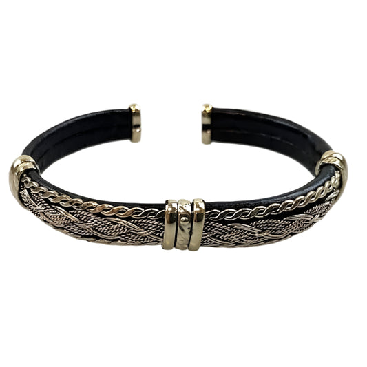 Leather and Alpaca Silver Cuff Bracelet - Made in Taxco