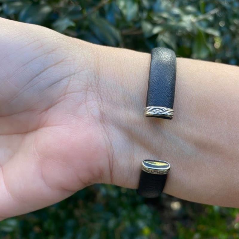 Leather and Alpaca Silver Cuff Bracelet - Made in Taxco