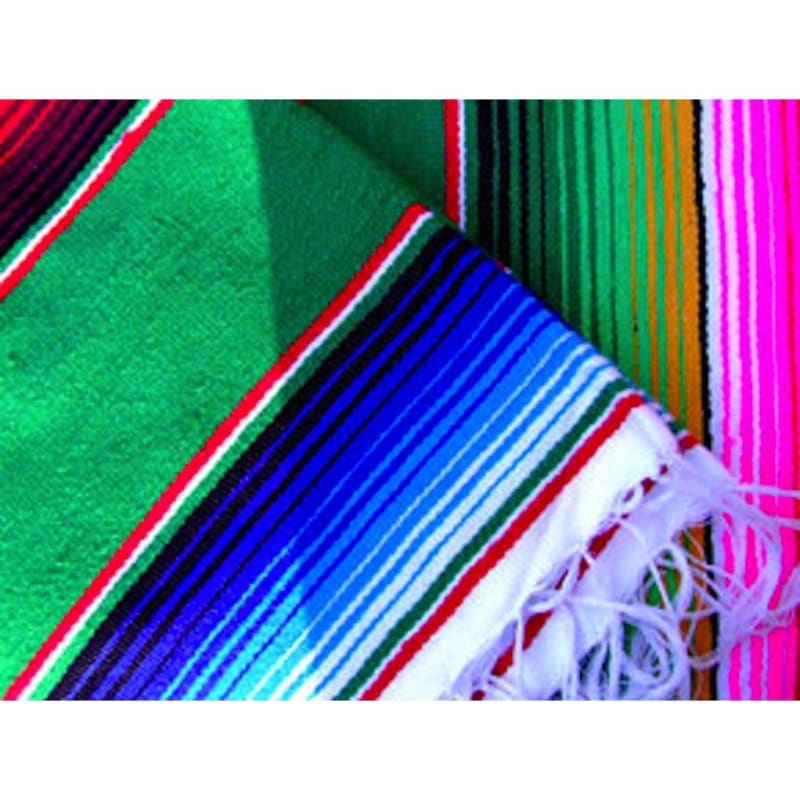 Light Green Mexican Sarape Blanket Serape Hot Rod VW Blanket Rug Picnic Tablecloth Colours of