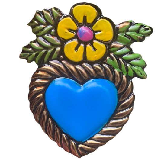 Lux Mexican Heart with Flower on Top Hand Painted