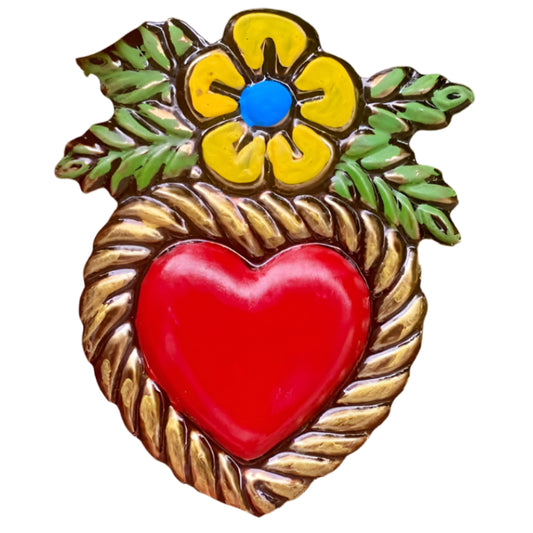 Lux Mexican Heart with Flower on Top Hand Painted