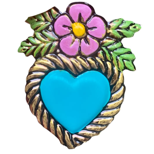 Lux Mexican Heart with Flower on Top Hand Painted