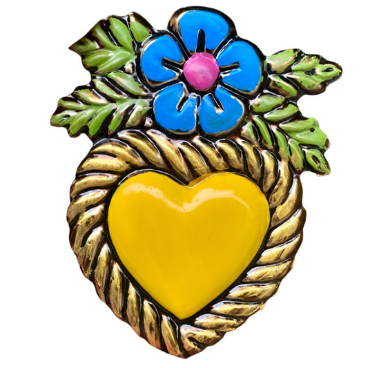 Lux Mexican Heart with Flower on Top Hand Painted