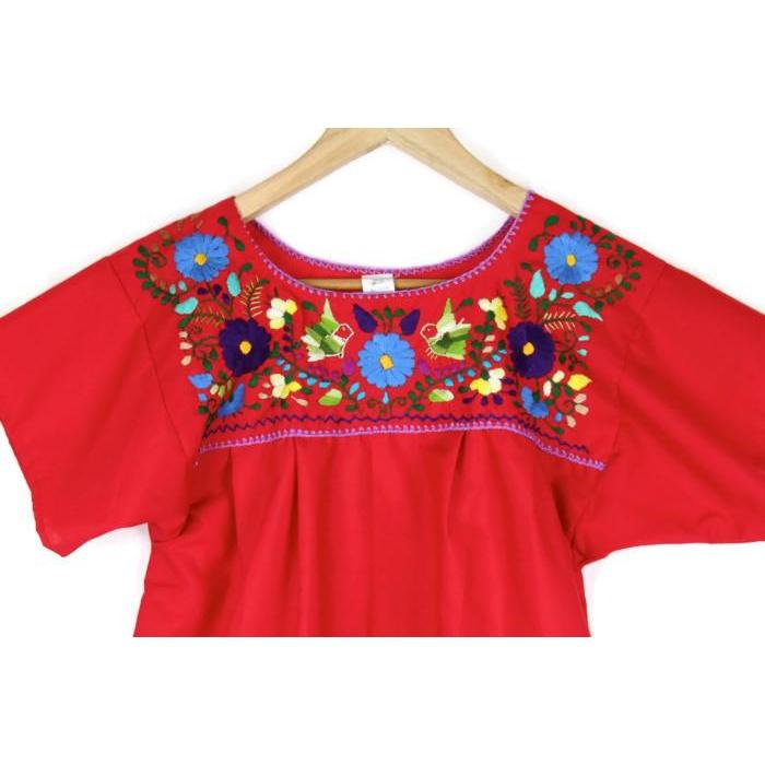 Mexican Embroidered Peasant Top Red Boho Handmade Vintage Made in
