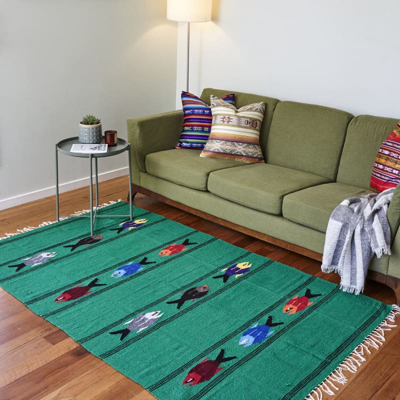 Mexican Floor Rug Fish - Green - Floor Rug