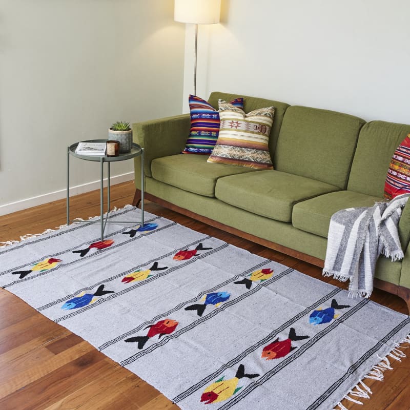 Mexican Floor Rug Fish - Grey - Floor Rug