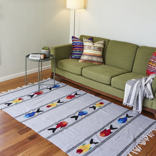 Mexican Floor Rug Fish - Grey - Floor Rug