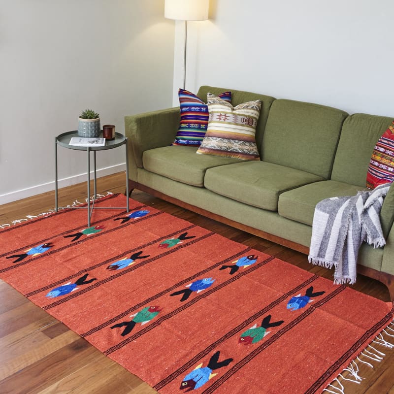 Mexican Floor Rug Fish - Orange - Floor Rug