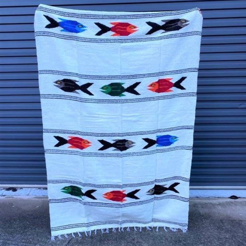 Mexican Floor Rug Fish - White - Floor Rug