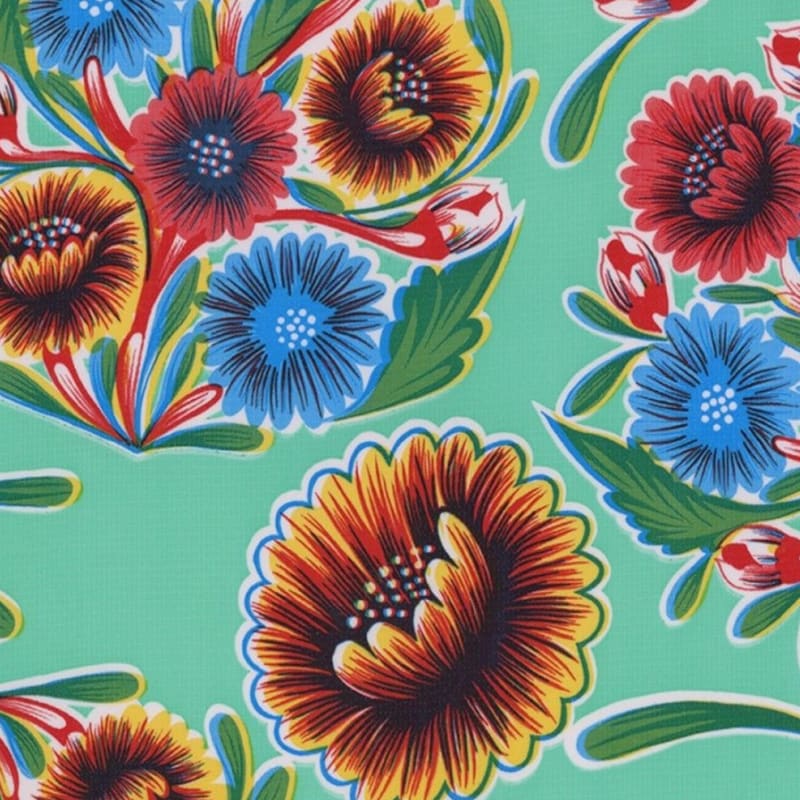 Mexican Oilcloth Fabric Mint Flowers - oilcloth