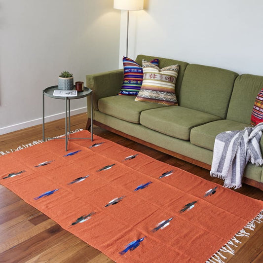 Mexican Yoga Rug: Thunderbird Orange - Floor Rug