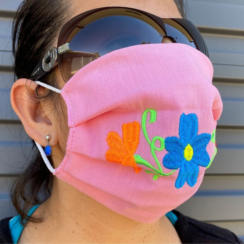 NEW: Embroided Reusable Mask - Made in Mexico - Baby Pink -