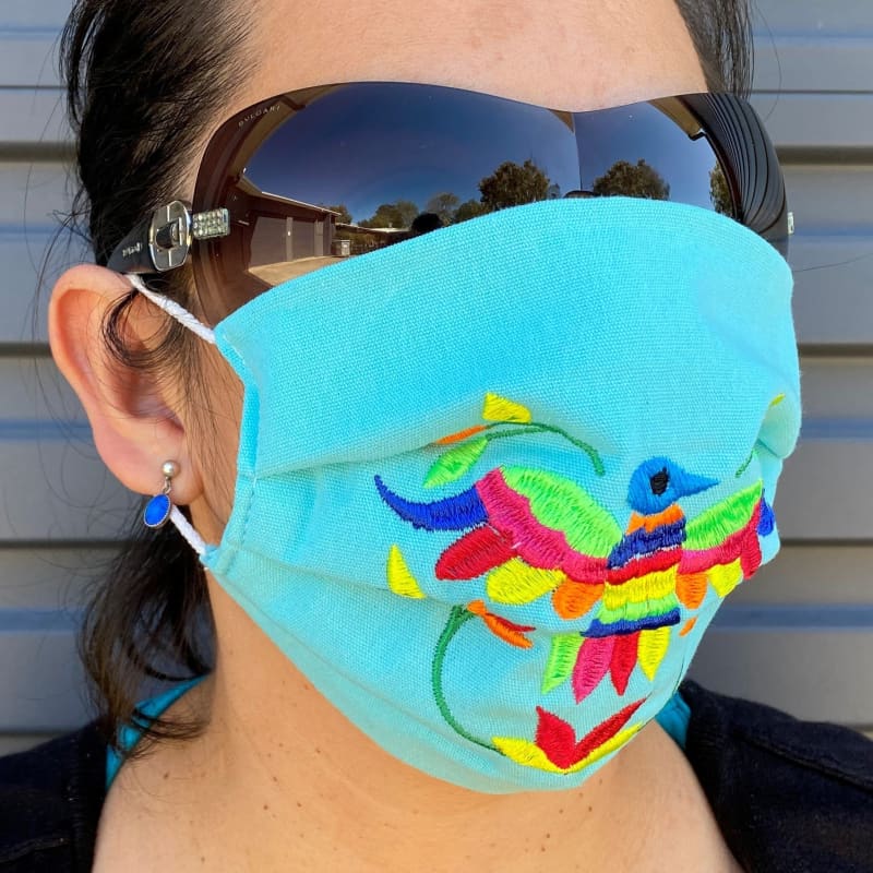NEW: Embroided Reusable Mask - Made in Mexico - turquoise -