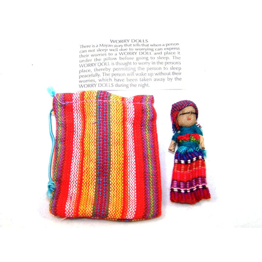 One Large Worry Doll in a Textile Pouch - Colours of Mexico