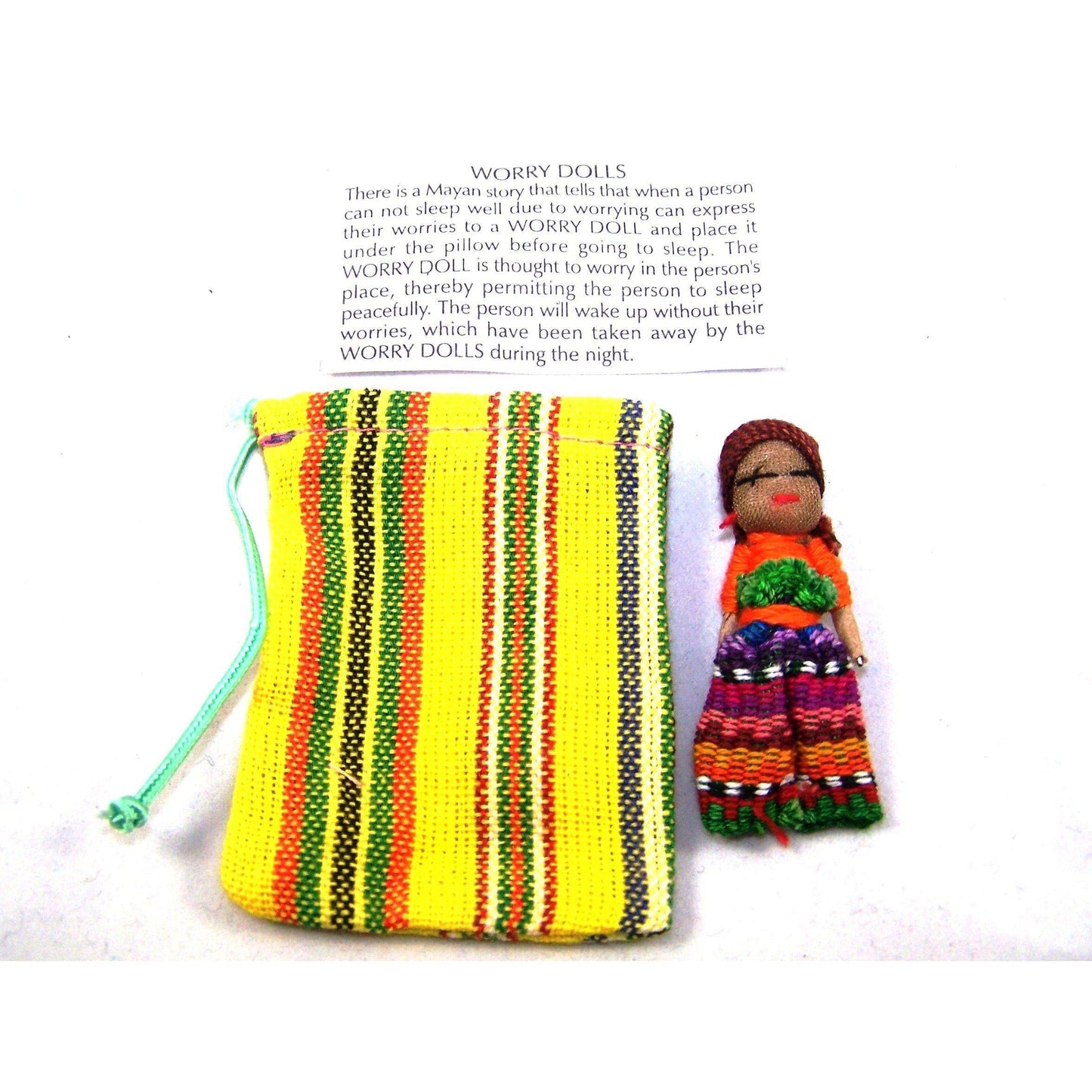 One Large Worry Doll in a Textile Pouch - Colours of Mexico