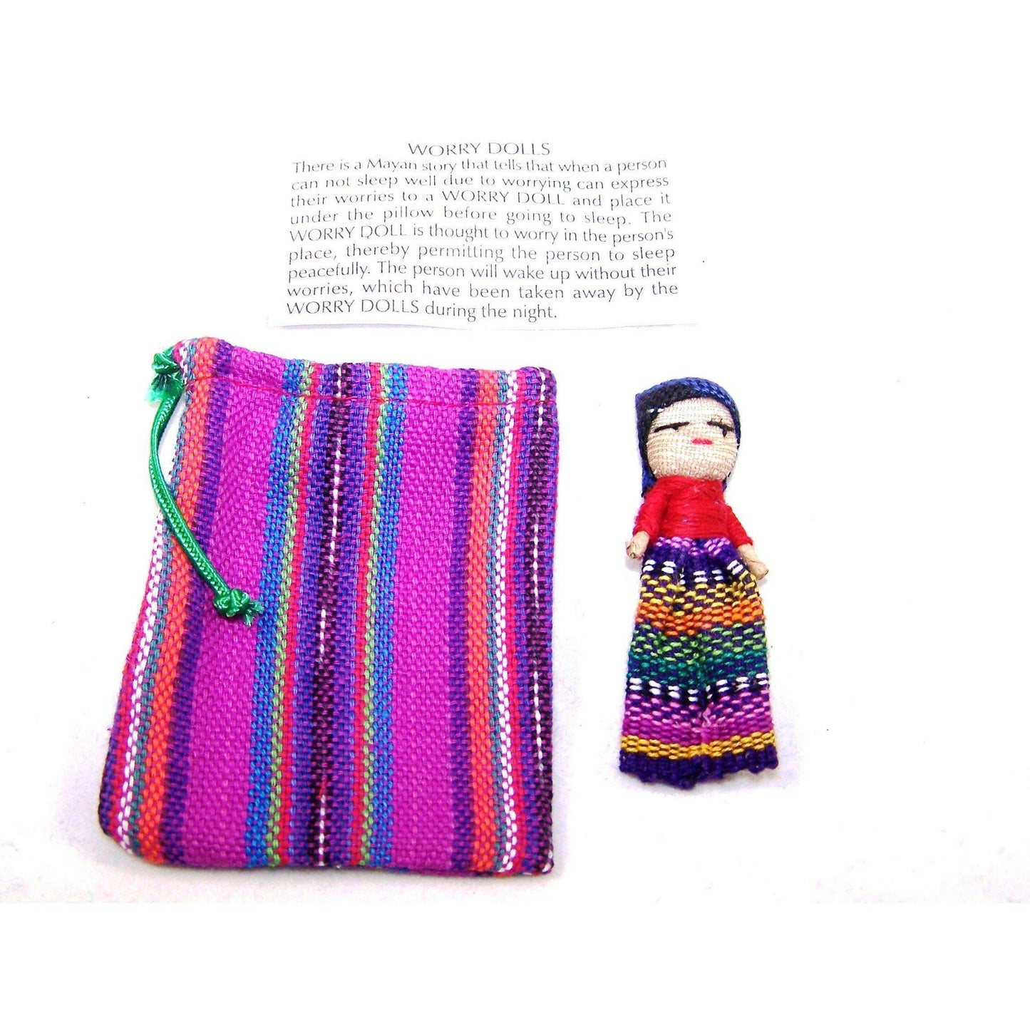One Large Worry Doll in a Textile Pouch - Colours of Mexico
