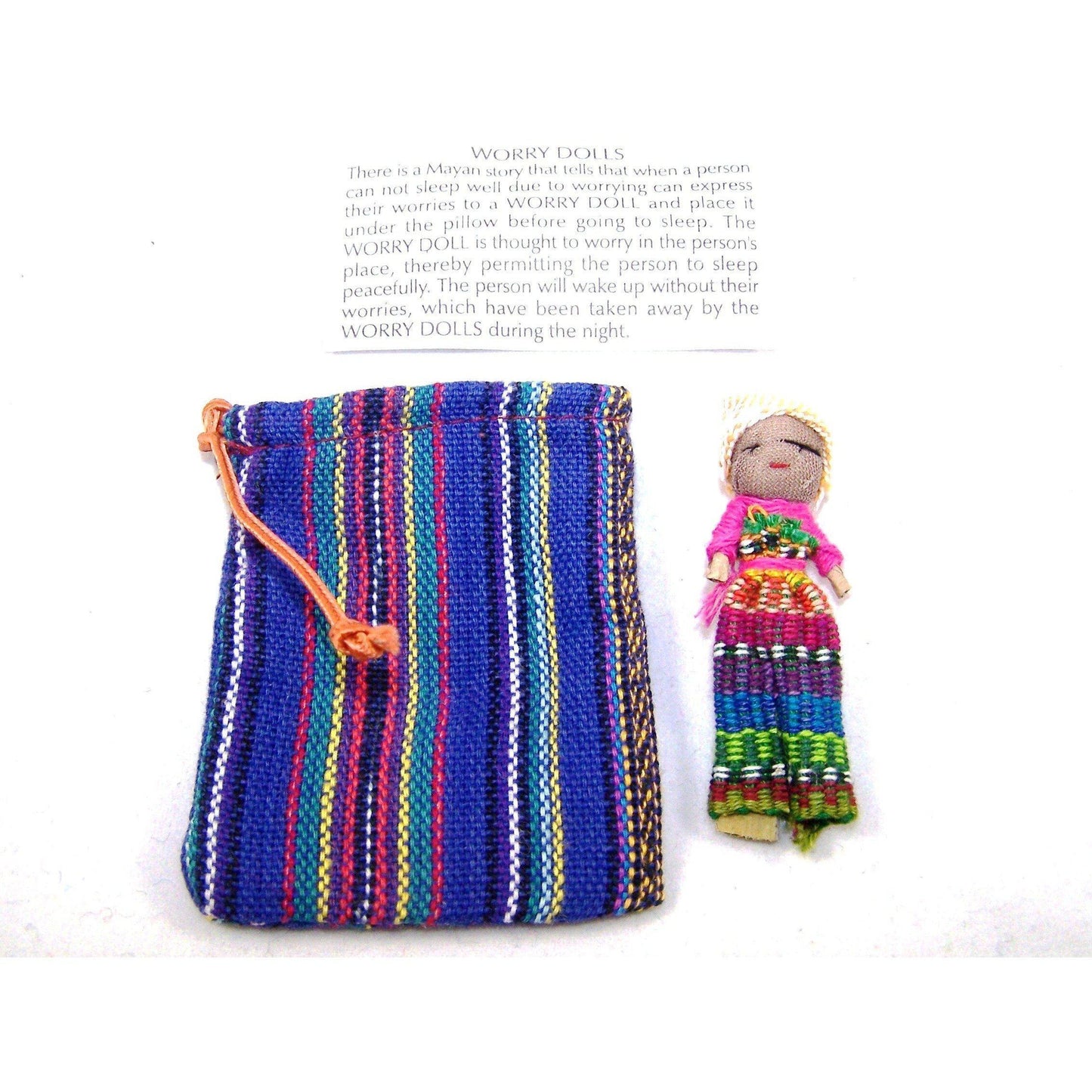 One Large Worry Doll in a Textile Pouch - Colours of Mexico