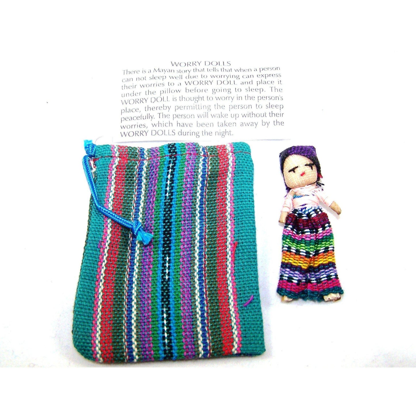 One Large Worry Doll in a Textile Pouch - Colours of Mexico