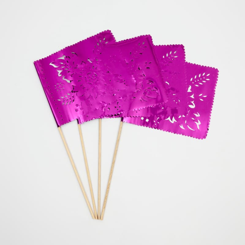 Papel Picado Banderitas (set of 4) Flags on a stick -