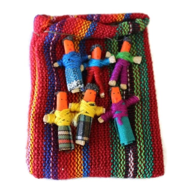 (Six) Mini Worry Dolls In A Textile Pouch - Colours of Mexico