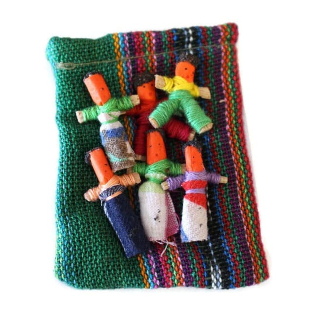 (Six) Mini Worry Dolls In A Textile Pouch - Colours of Mexico