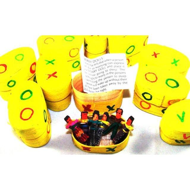 (Six) Mini Worry Dolls In A Traditional Wooden Box - Colours of Mexico