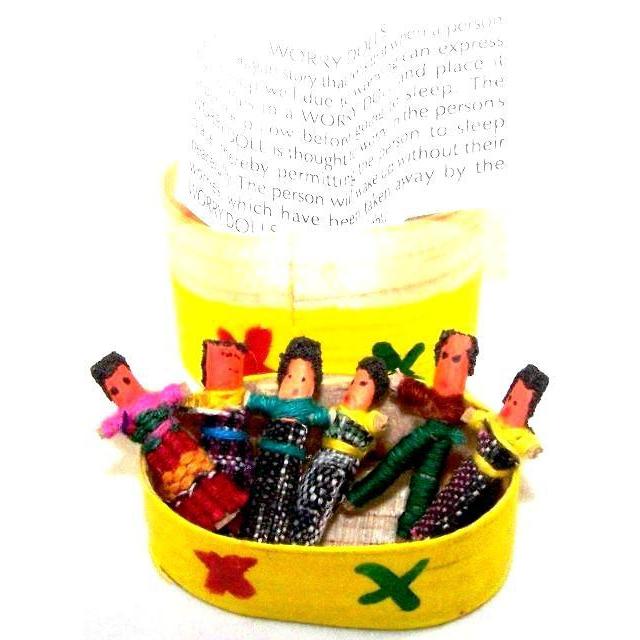 (Six) Mini Worry Dolls In A Traditional Wooden Box - Colours of Mexico