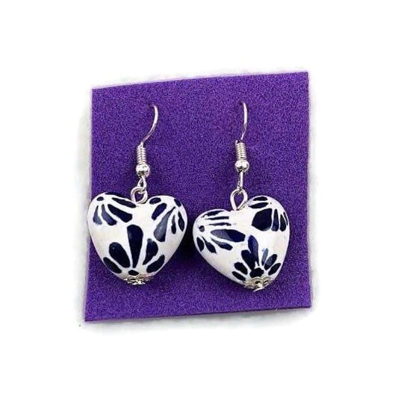 Talavera Handmade Heart Earrings - jewellery
