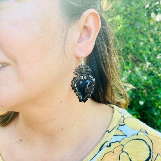 Tin Heart Oaxaca Earrings: Black
