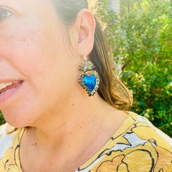 Tin Heart Oaxaca Earrings: Blue