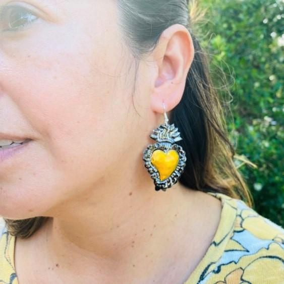 Tin Heart Oaxaca Earrings: Yellow