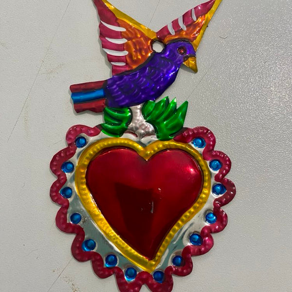 ** SECONDS** Mexican Tin Hearts - Bird on top with slight imperfection