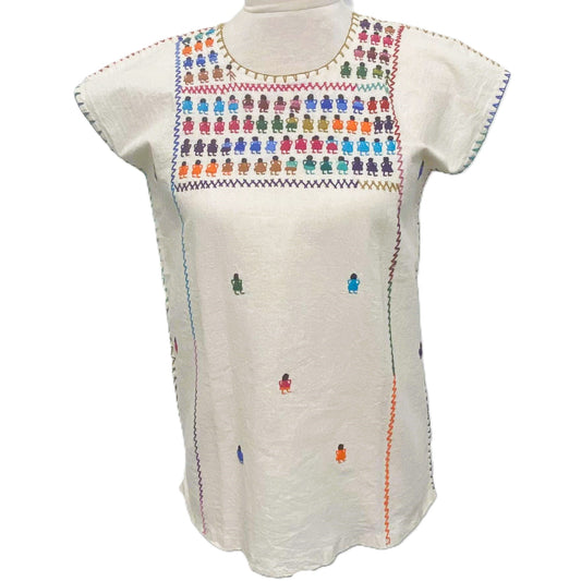 Hand-Embroidered Traditional Huipil Top – Made in Oaxaca – Las Munecas– One Size XS-S