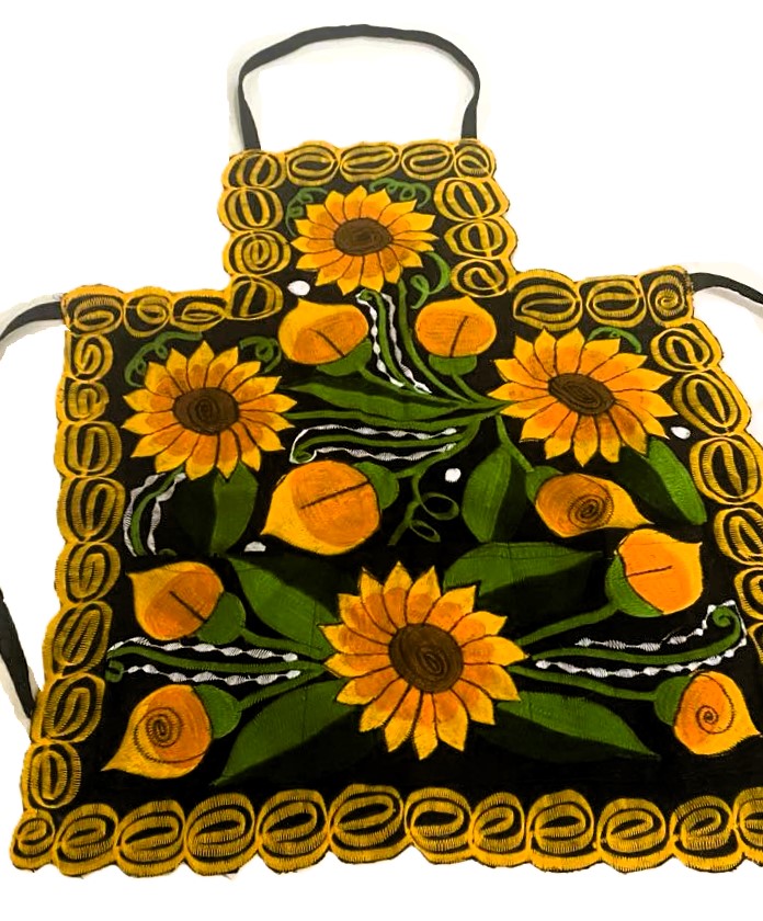 Hand-Embroidered Mexican Apron with Rich Floral Patterns
