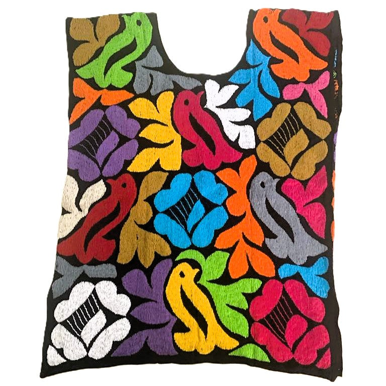 Hand-Embroidered Jalapa de Díaz Blouse - Vibrant Birds & Flowers - One size XS to M