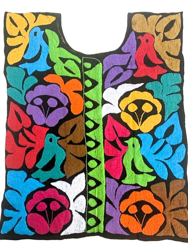 Hand-Embroidered Jalapa de Díaz Blouse - Vibrant Birds & Flowers - One size XS to M
