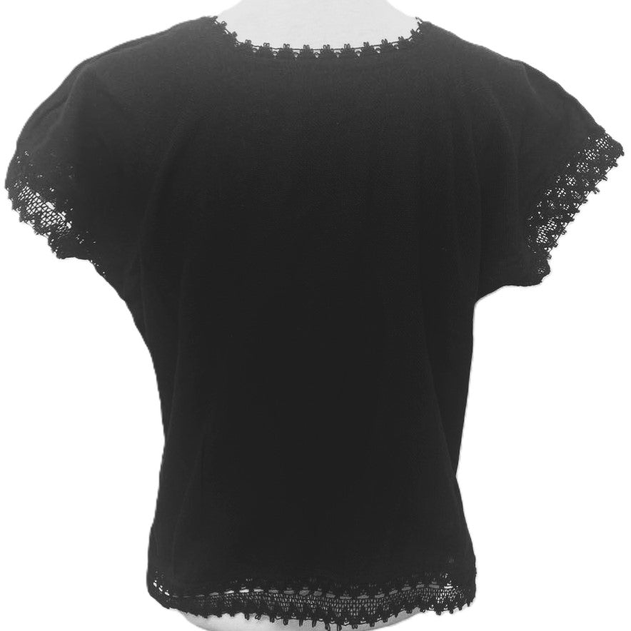 Traditional Treadle Loom Huipil - Made in Oaxaca - One Size XS to M- Black & Gold