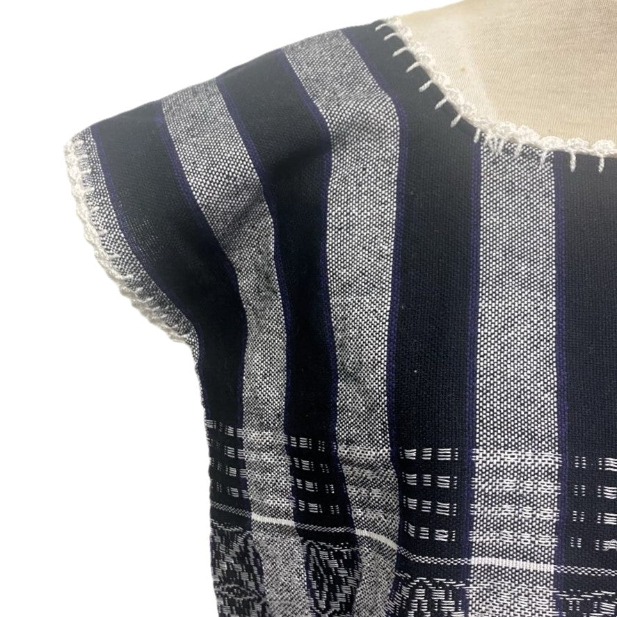Traditional Treadle Loom Huipil - Made in Oaxaca - Size Small - Black & Grey