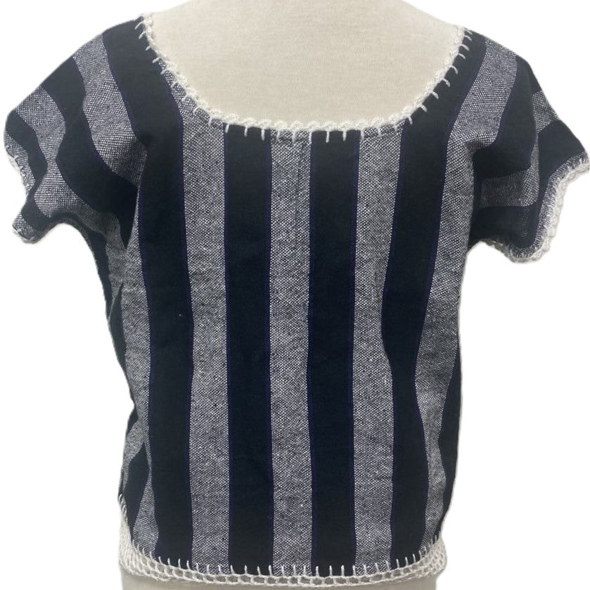Traditional Treadle Loom Huipil - Made in Oaxaca - Size Small - Black & Grey