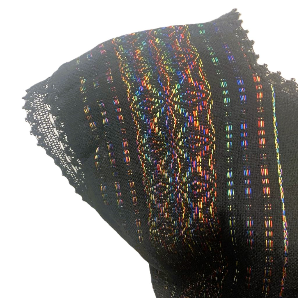 Traditional Treadle Loom Huipil - Made in Oaxaca - One Size XS to M- Black & Rainbow