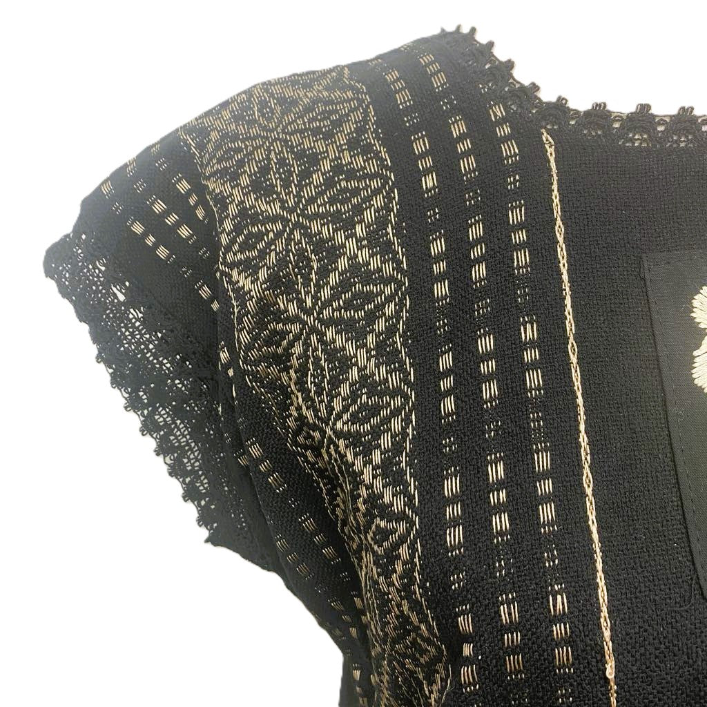 Traditional Treadle Loom Huipil - Made in Oaxaca - One Size XS to M- Black & Gold