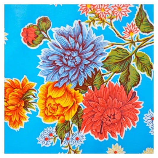 Mexican Oilcloth Fabric Blue Flowers **Off Cuts**