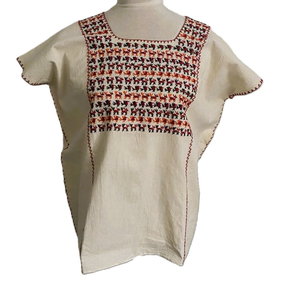 Hand-Embroidered Traditional Huipil Top – Made in Oaxaca – Los Pajaritos – One Size M-L