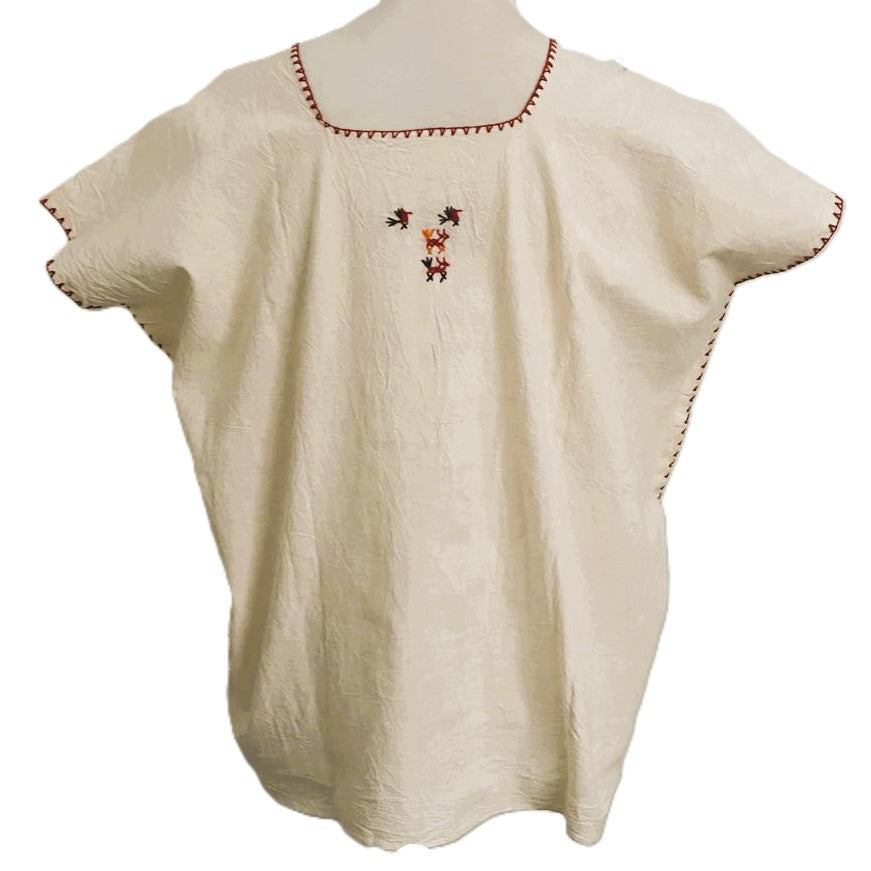 Hand-Embroidered Traditional Huipil Top – Made in Oaxaca – Los Pajaritos – One Size M-L