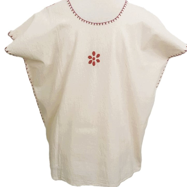 Hand-Embroidered Traditional Huipil Top – Made in Oaxaca – Las Florecitas– One Size L