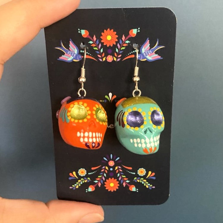Day of the Dead Skull Earrings Talavera Style - multicoloured