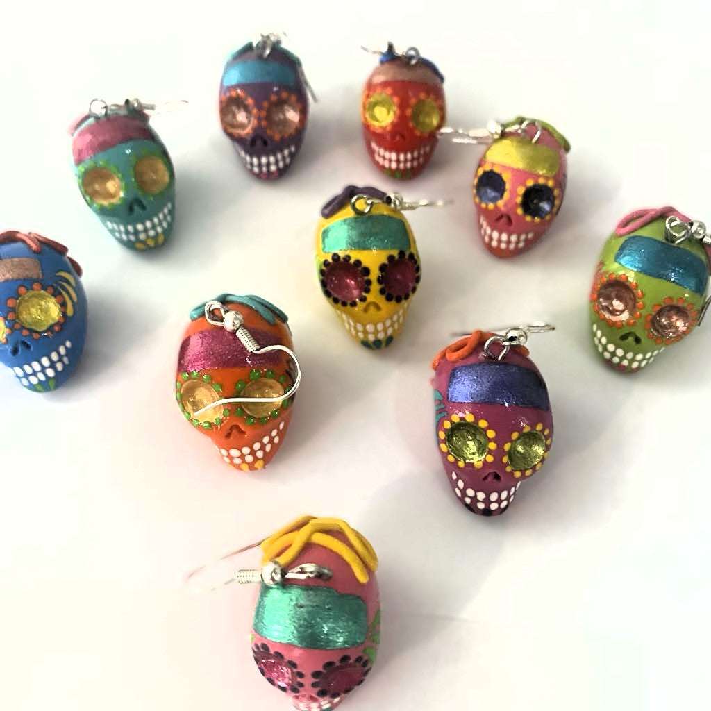 Day of the Dead Skull Earrings Talavera Style - multicoloured