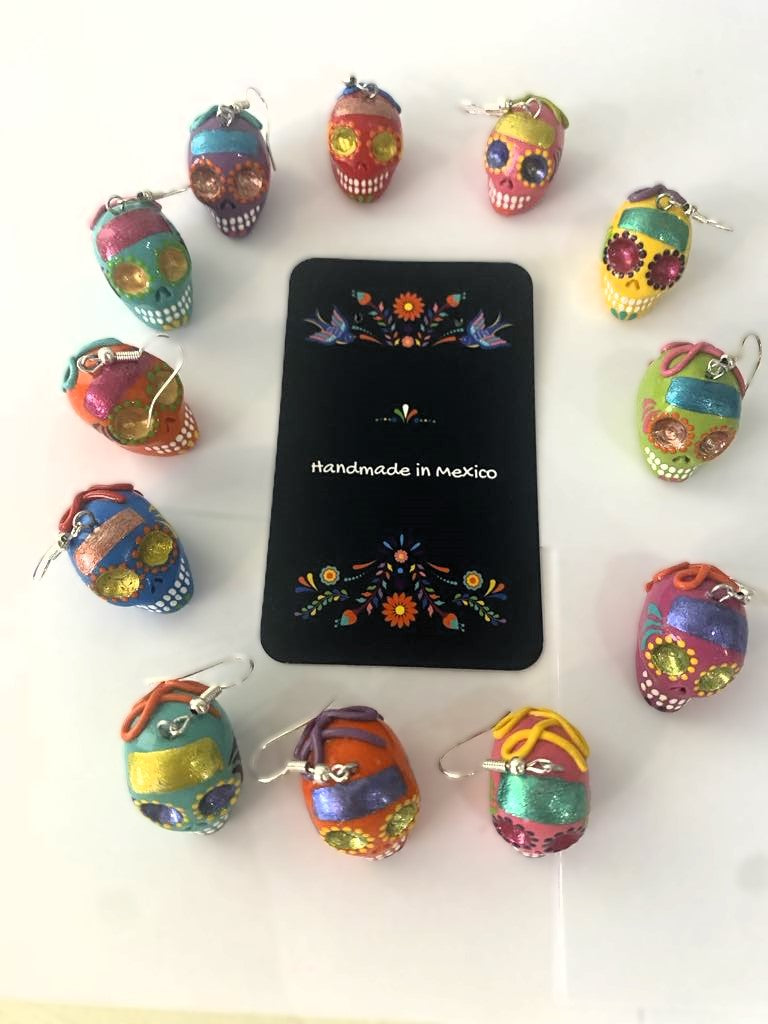 Day of the Dead Skull Earrings Talavera Style - multicoloured