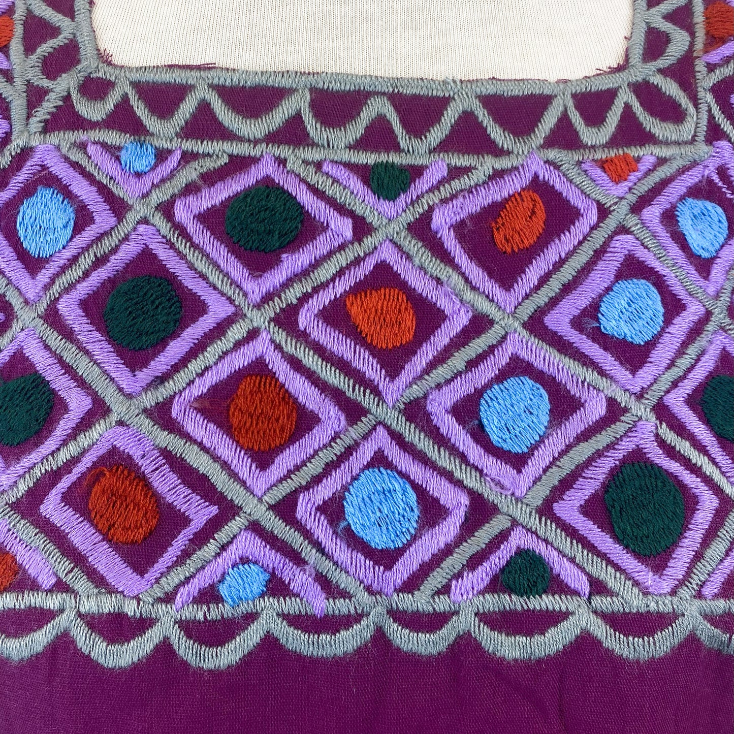 Mexican Embroidered Huipil Maya Top Organic Cotton Manta Cherry - One Size XS to M